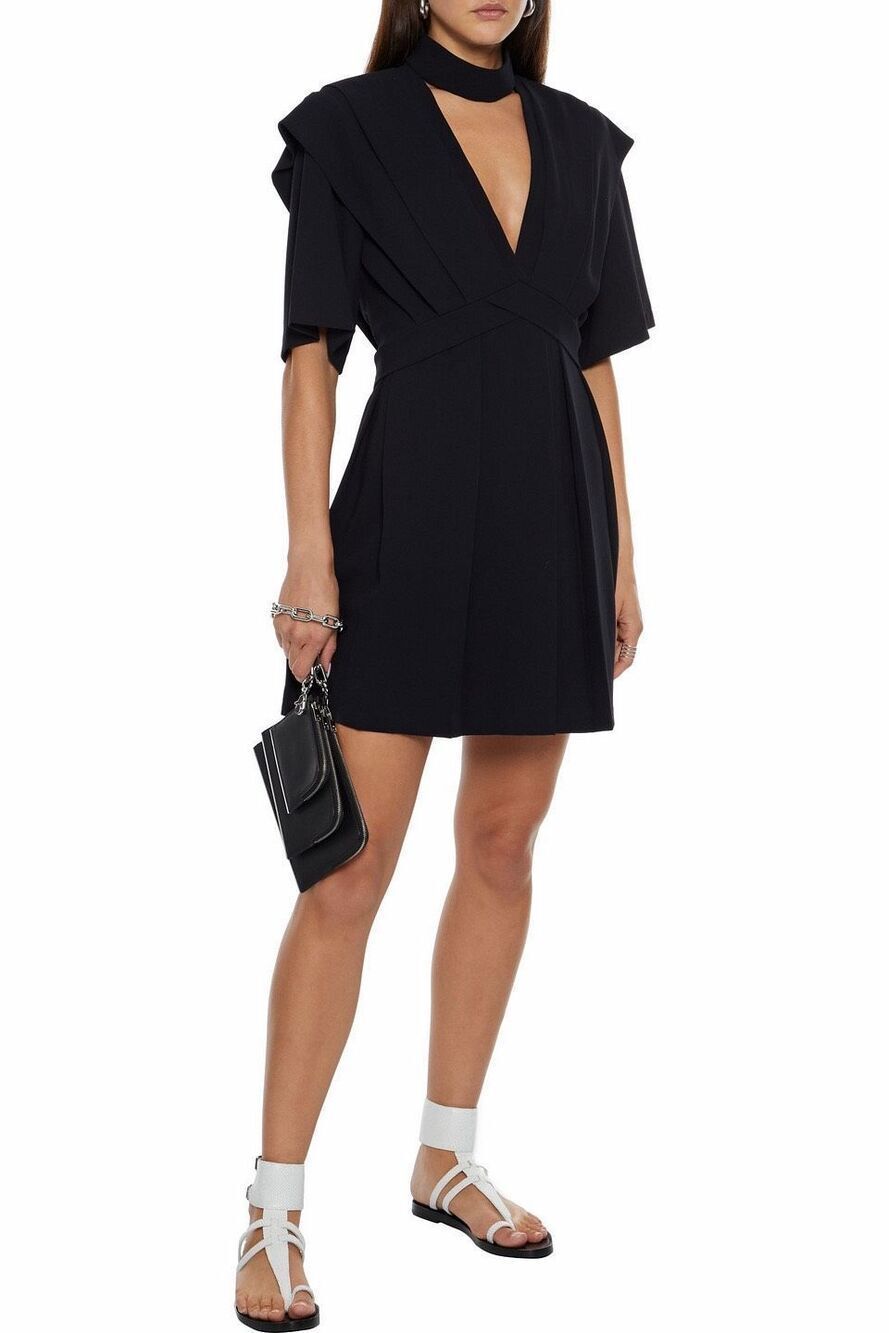 NEW Iro Didje Cutout Pleated Crepe Mini Dress in Black Size 34 XS